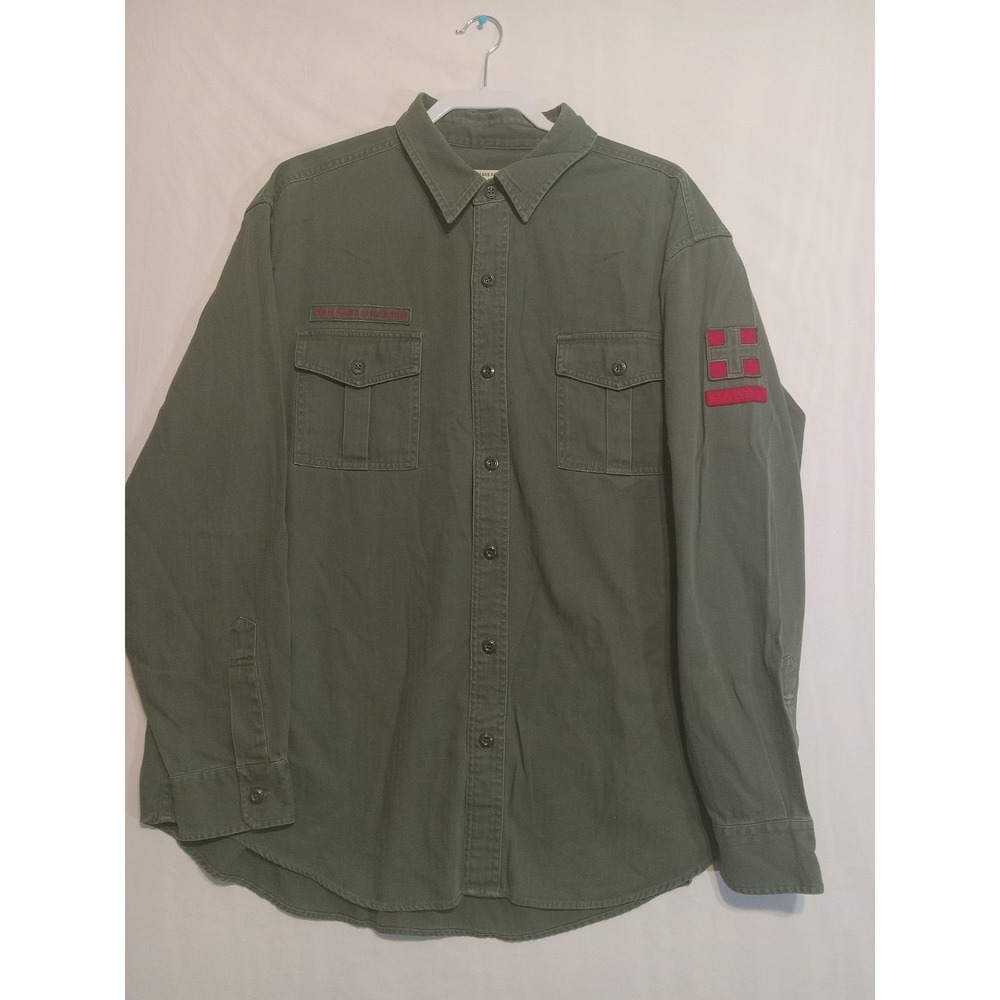 Vintage Polo Jeans Co Ralph Lauren Button Up Shirt Green Military OG-107 SZ XL